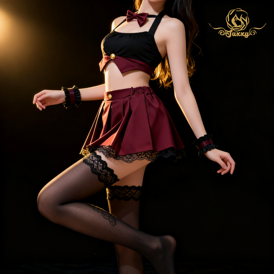 High-end erotic ??cosplay outfits include a matching bow decoration and a pleated skirt.?????