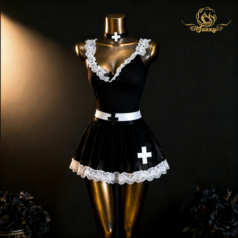 🎀maid lace apron set · black · lace apron roleplay