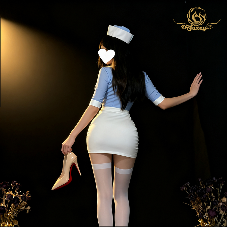 "Passion Flight"?? - Sexy low-cut design, lace-trimmed bodycon skirt style erotic?? uniform.
