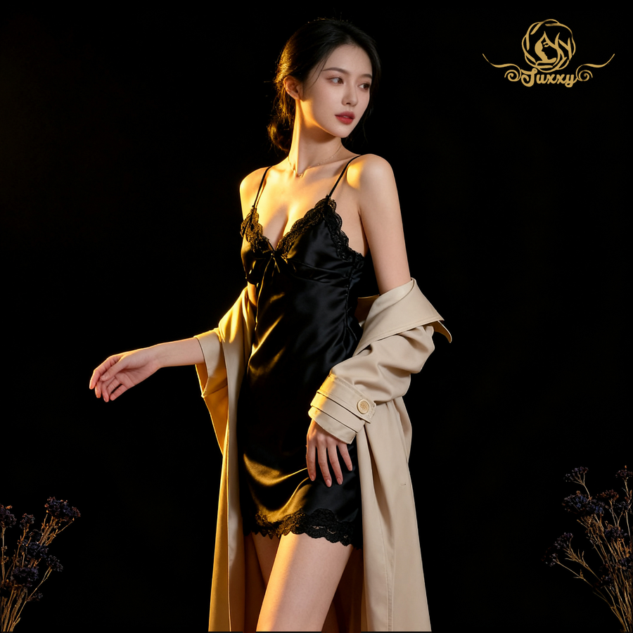 🌙silky camisole nightgown · white / black · breathable gentle touch