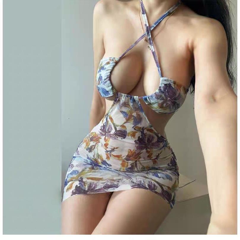 "Romantic Holiday" ??Sexy Halter-Neck Tie-Up Lingerie with Floral Pattern??