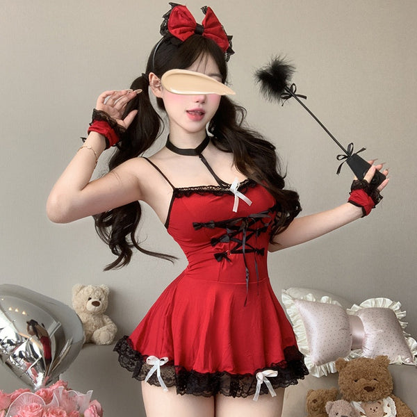 Gothic red and black⬛ color scheme Lolita style cosplay lingerie dress 💘