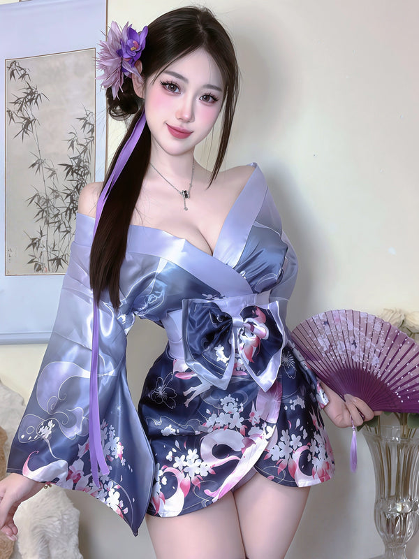 Purple Charm, Sweet Japanese Style, Sexy Deep V-Neck, Low-Cut, Pure and Alluring Kimono Lingerie Uniform??