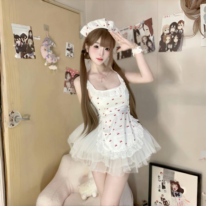 A ??cute and alluring "gentle maid" style uniform with cherry blossom ?? pattern and lace trim.