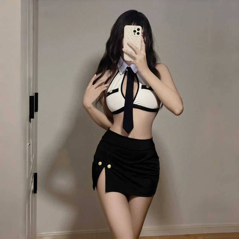 Sexy pilot/flight ✈️attendant cosplay uniform halter neck tight design🤍