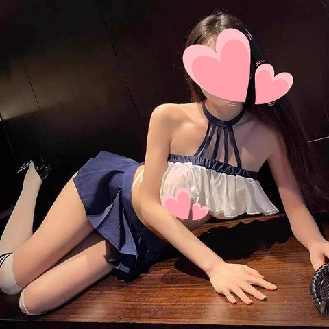 Very sexy JK?? school uniform with vertical striped halter neck design ??
