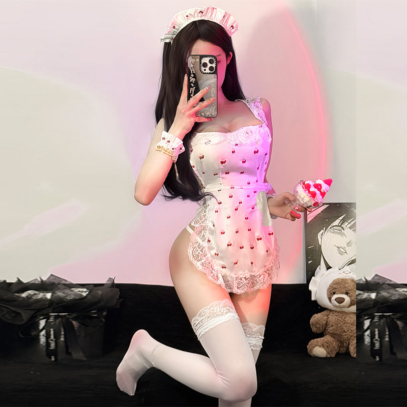 A ??cute and alluring "gentle maid" style uniform with cherry blossom ?? pattern and lace trim.