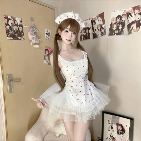 A ??cute and alluring "gentle maid" style uniform with cherry blossom ?? pattern and lace trim.
