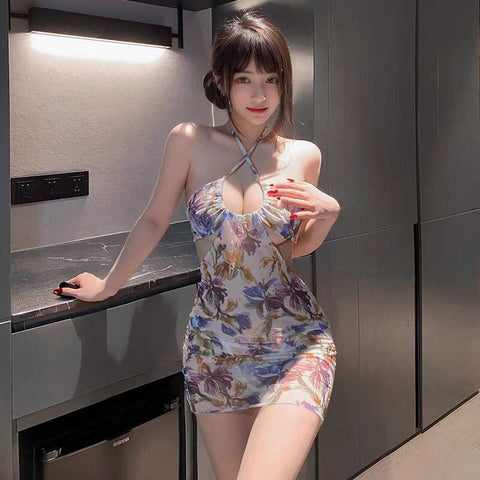 "Romantic Holiday" ??Sexy Halter-Neck Tie-Up Lingerie with Floral Pattern??