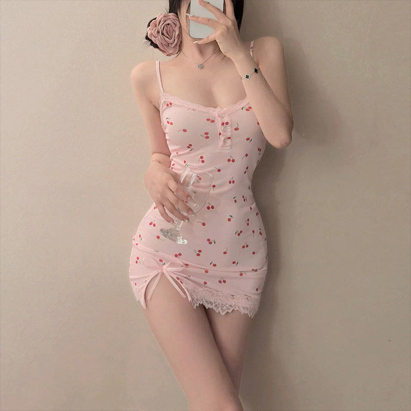 ??A sexy cherry-patterned, alluring, bodycon slip dress??