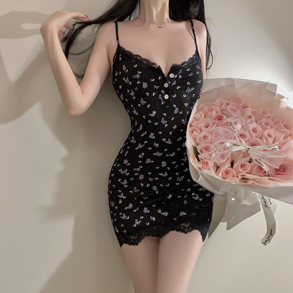 🌹Sexy floral print bodycon slip dress with a pure and alluring style💗
