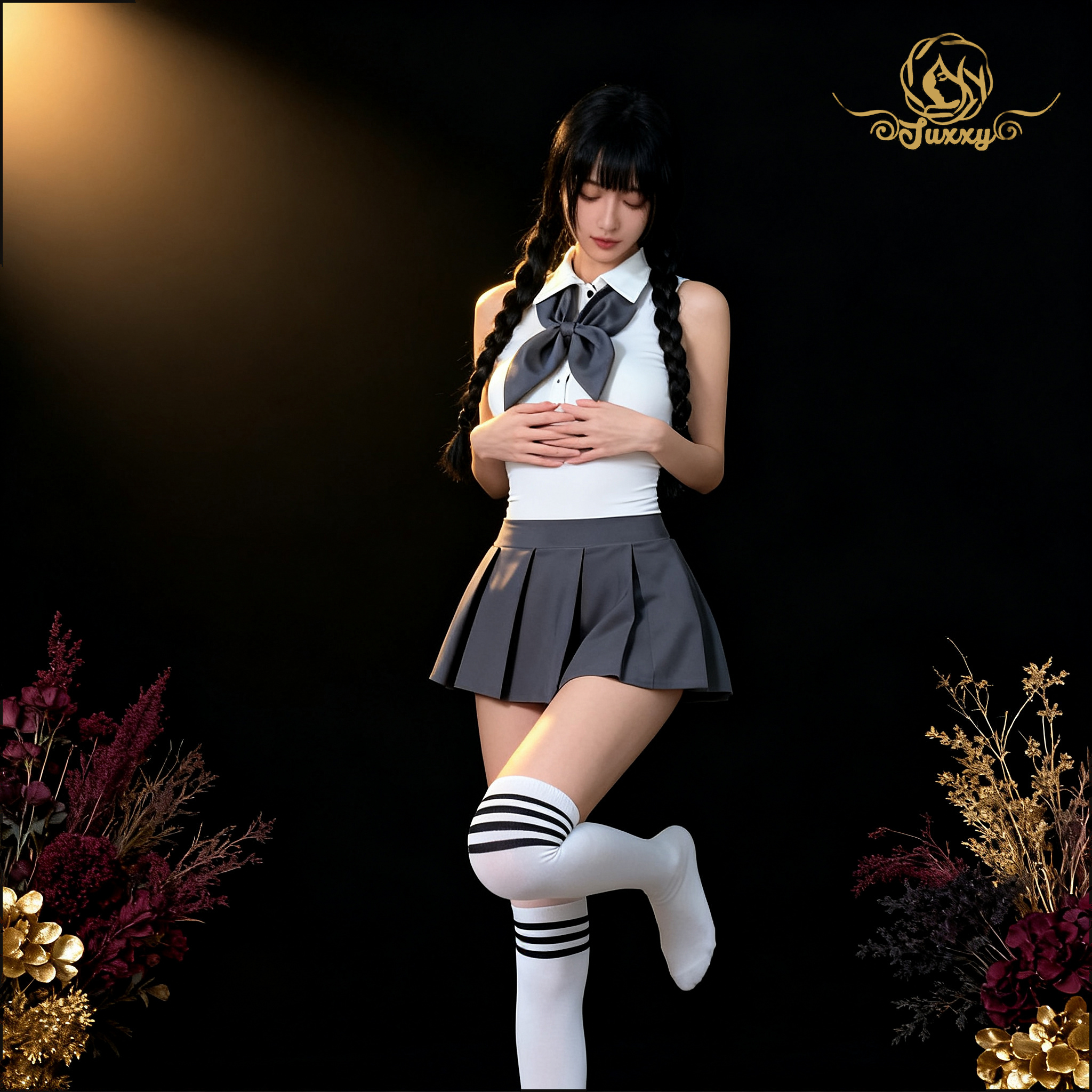 🍃JK pleated skirt set · White · cute schoolgirl vibe