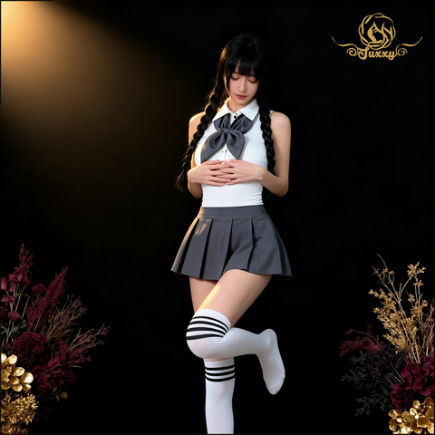 🍃JK pleated skirt set · White · cute schoolgirl vibe