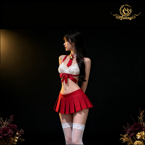 "Sleepless Tonight" 💙Sexy Senior Girl JK Uniform Lace Top and Mini Pleated Skirt - A Sexy Date Outfit💖