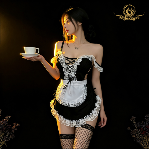 🤍maid lace apron set · Black · lace apron roleplay