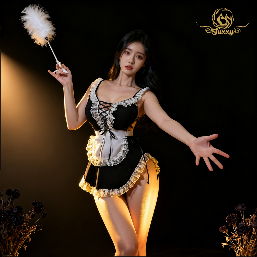🤍maid lace apron set · Black · lace apron roleplay
