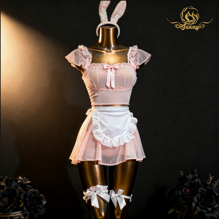 Pink bunny ??girl uniform style mesh see-through lingerie ??