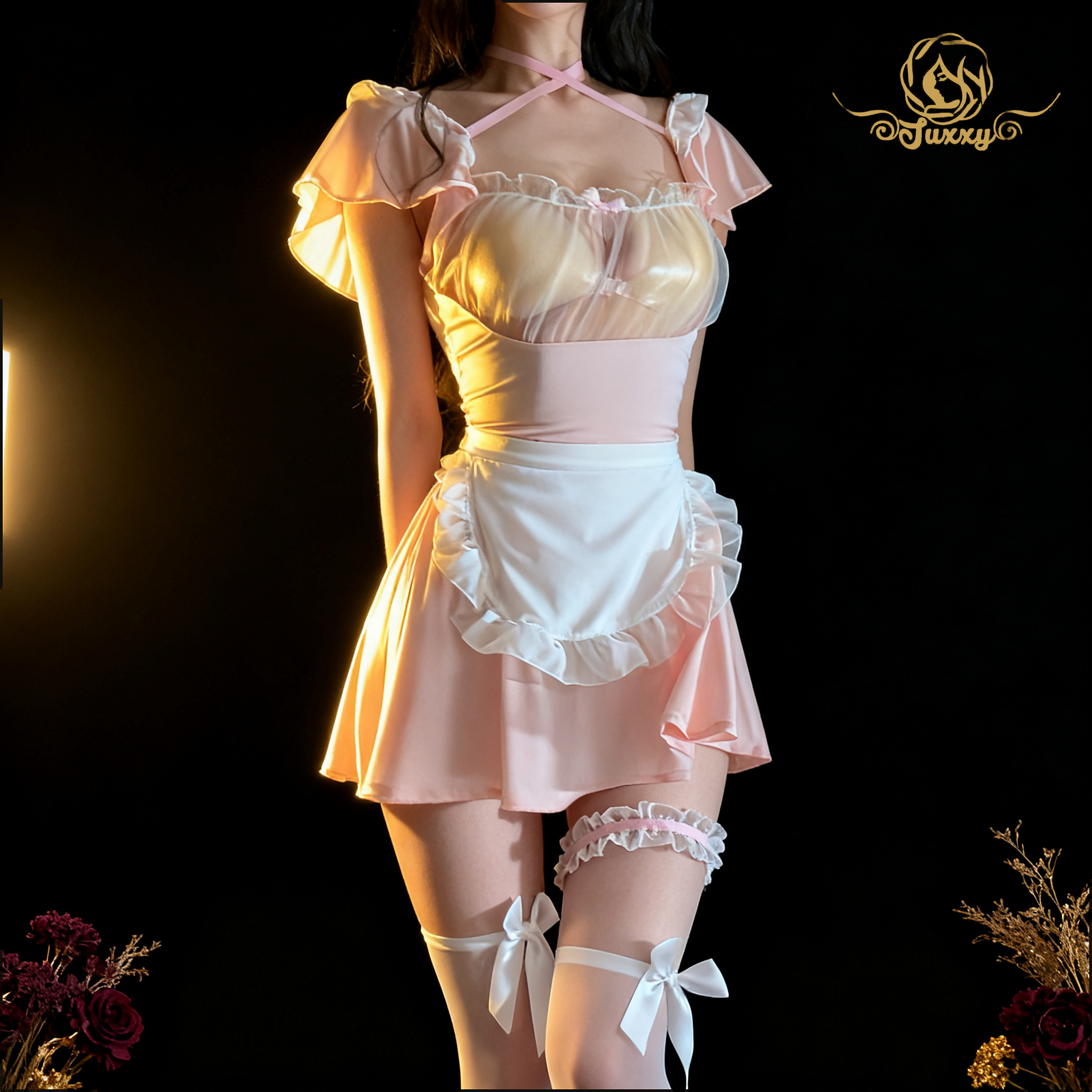 Pink bunny ??girl uniform style mesh see-through lingerie ??