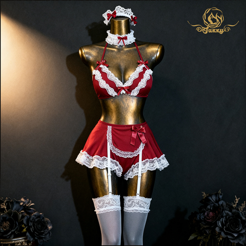 Sexy 🖤two-piece maid outfit in red and black 💖