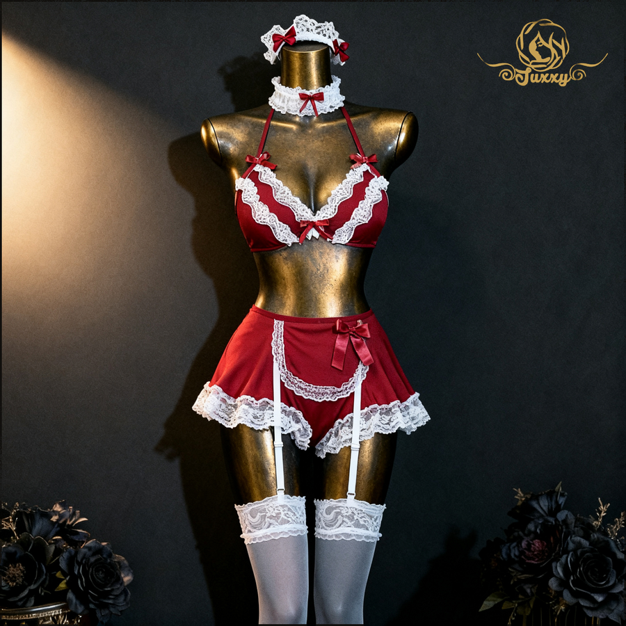 Sexy 🖤two-piece maid outfit in red and black 💖