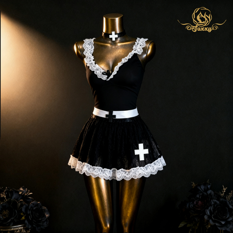 🎀maid lace apron set · black · lace apron roleplay