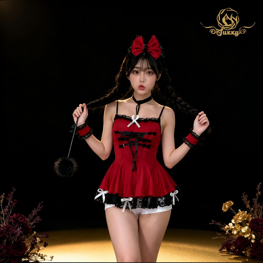 🎀maid lace apron set · red · lace apron roleplay