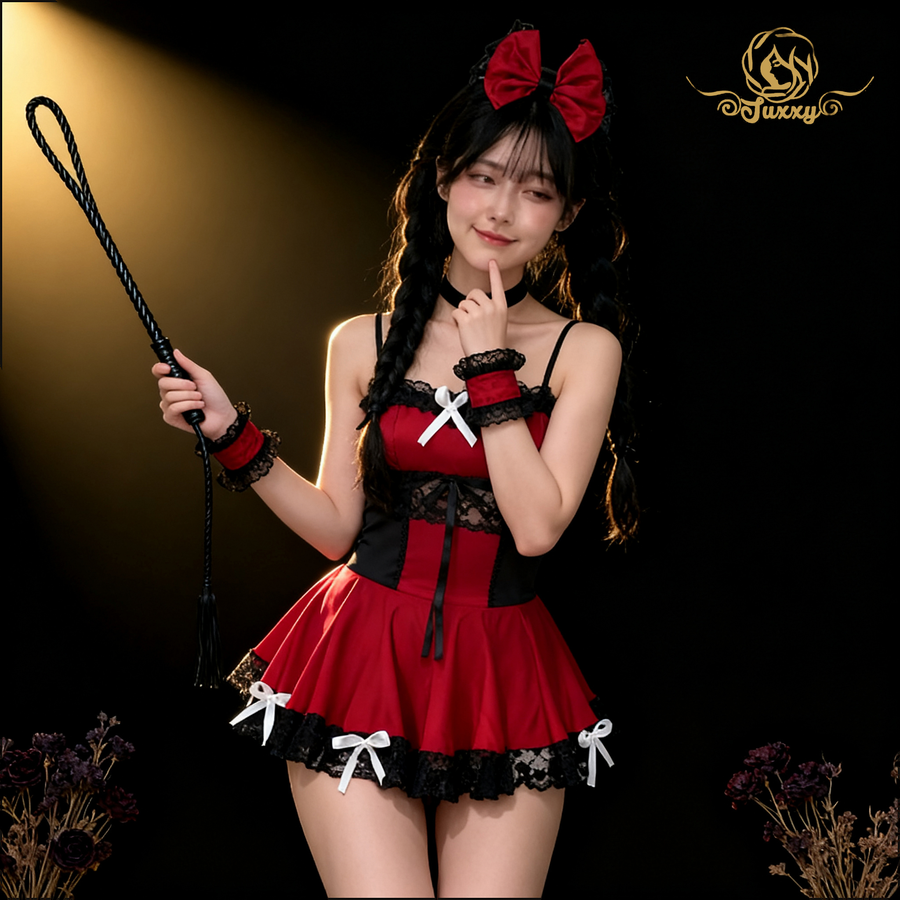 🎀maid lace apron set · red · lace apron roleplay
