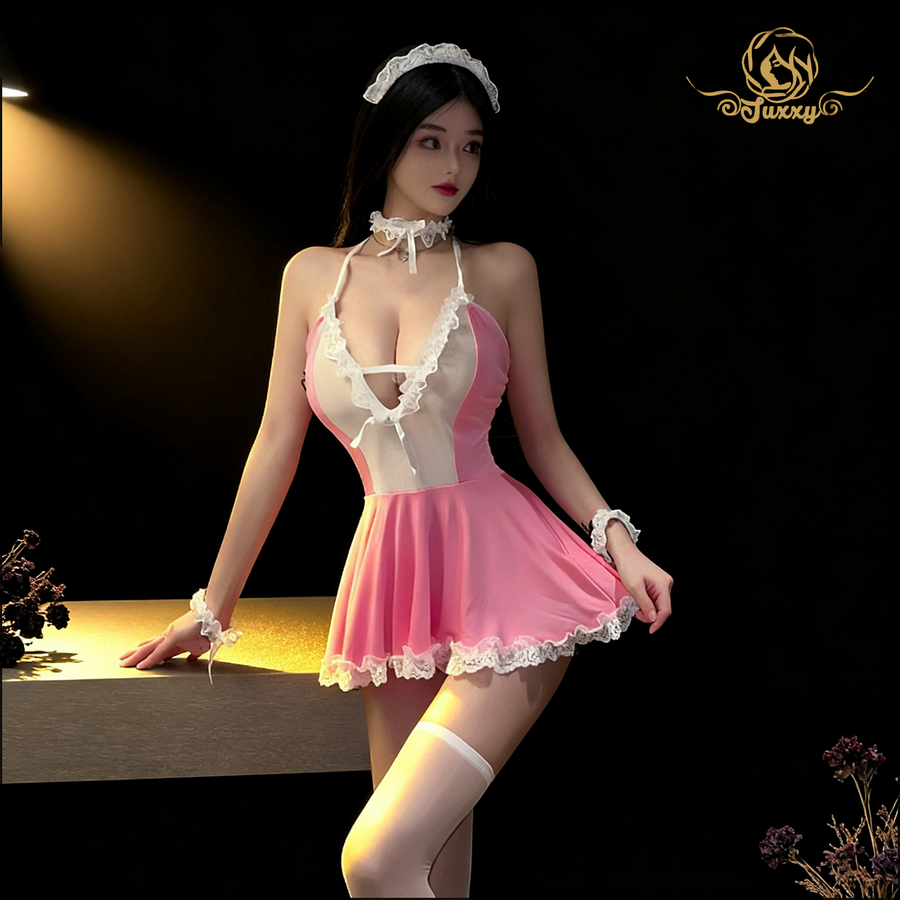🎀maid lace apron set · black / pink · lace apron roleplay