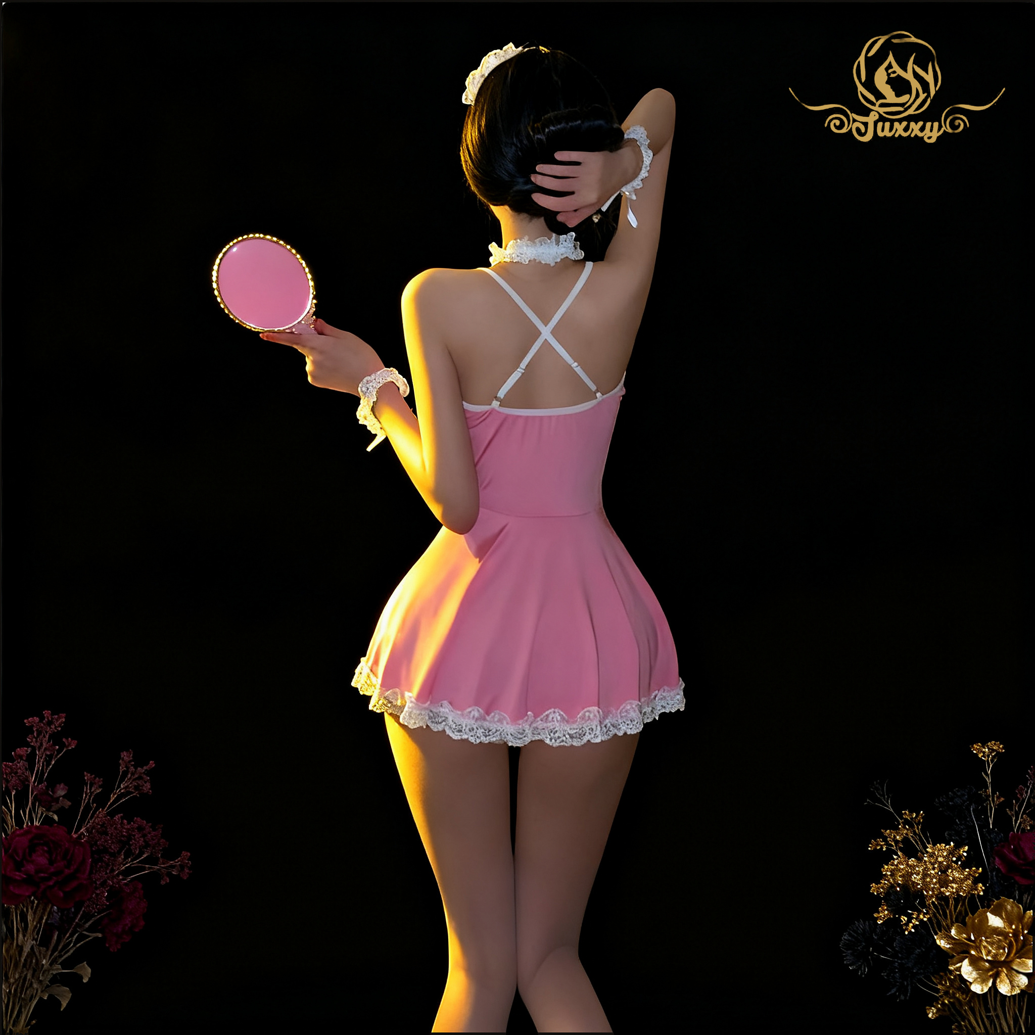 This simple ?? dress features a spaghetti strap design that beautifully showcases her back and legs ??
