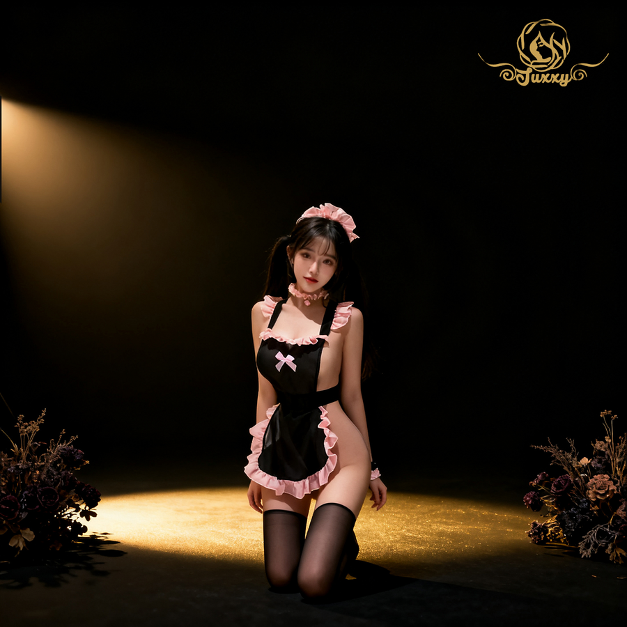 🎀maid lace apron set · black · lace apron roleplay