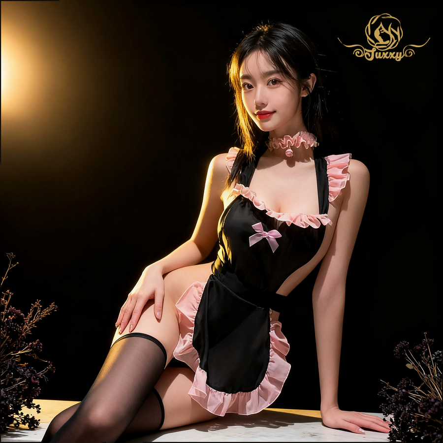🎀maid lace apron set · black · lace apron roleplay