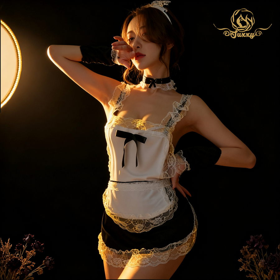 🎀maid lace apron set · white · lace apron roleplay