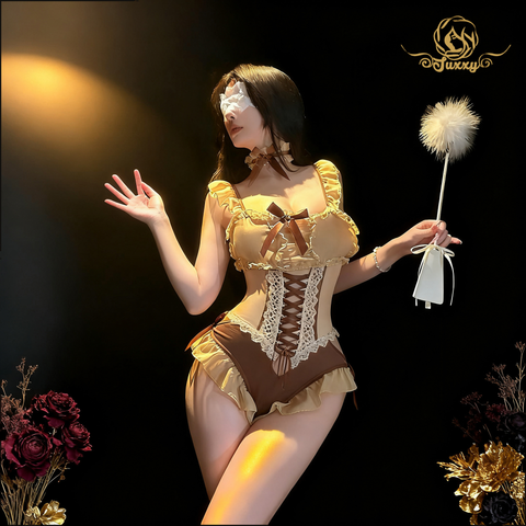 🧸maid lace apron set · Yellow · lace apron roleplay