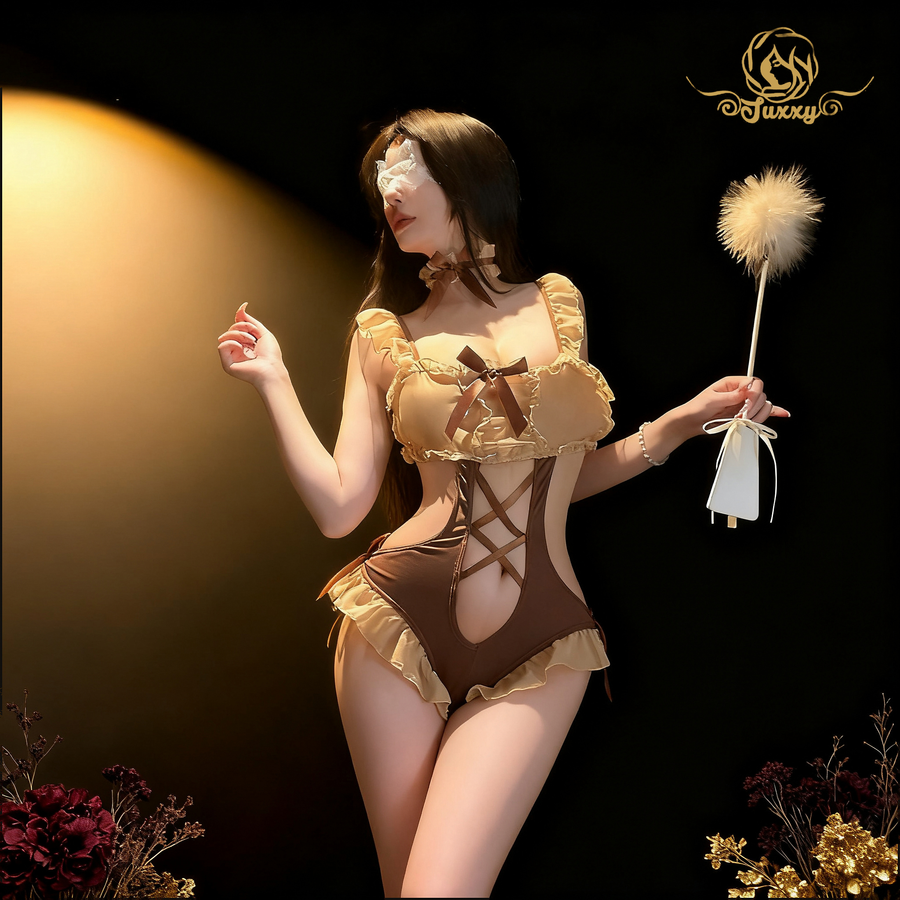 "Gummy Bear" 🧸 Sweet and sexy lace trim,🧸 hollow design, and little butterfly knot embellishments 🤎 Lingerie uniform