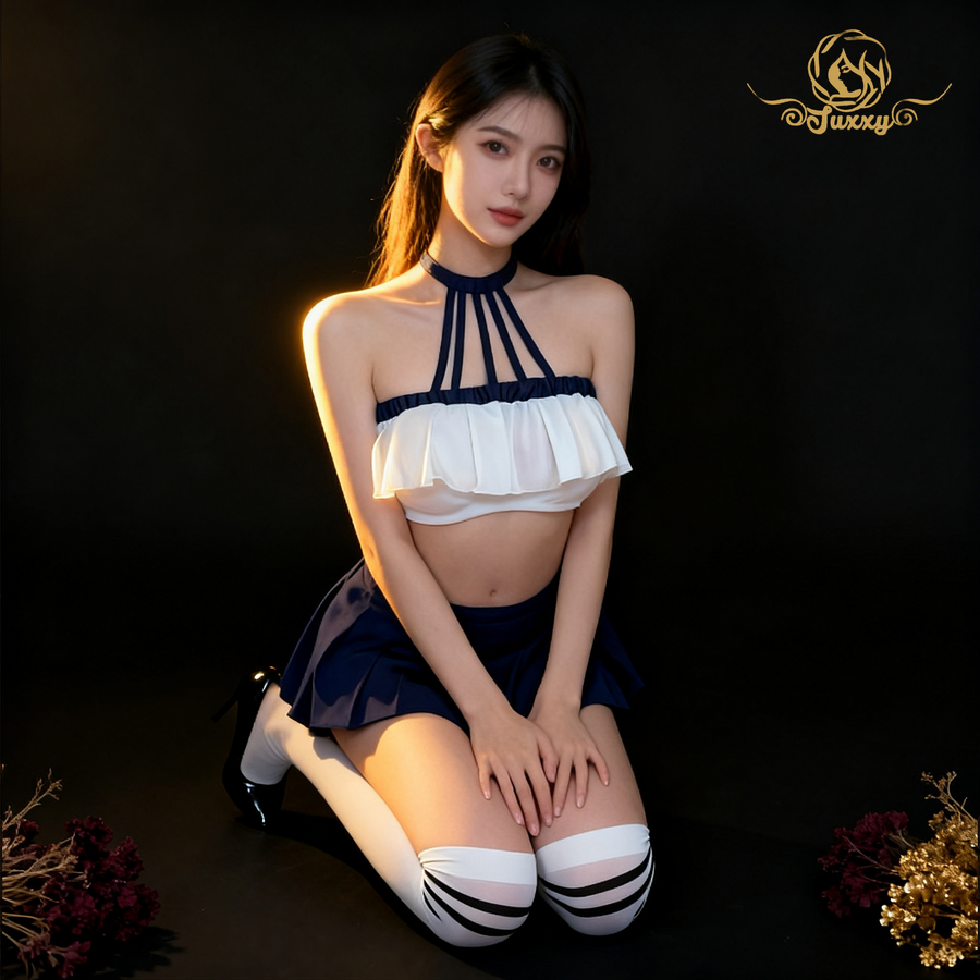 Very sexy JK?? school uniform with vertical striped halter neck design ??