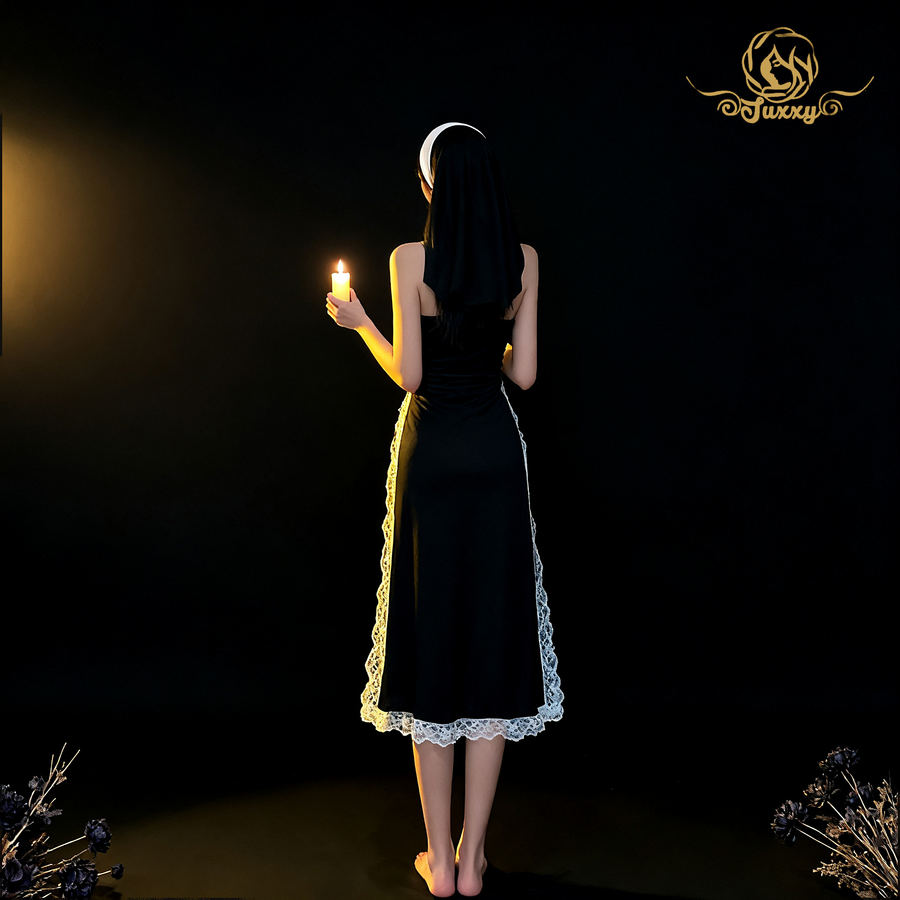 "Private Church" 🖤 Mature and alluring high-slit lace-trimmed uniform dress 🪽
