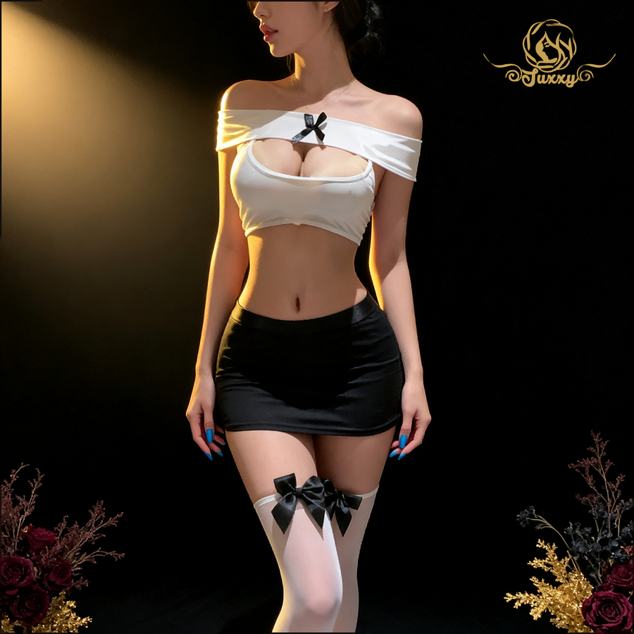 🎀bunny girl bodysuit · white · fluffy trim coquette