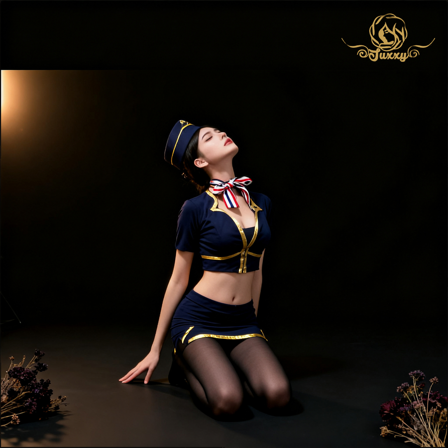 "Special?? Treatment for Flight Attendants" Sexy Flight Attendant Role-Playing Lingerie Uniform???????