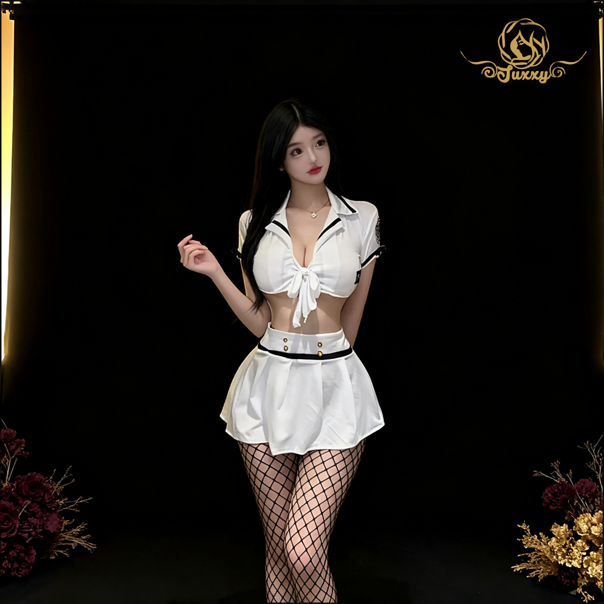 🎀cheongsam slit dress · white / blue · high-slit oriental style