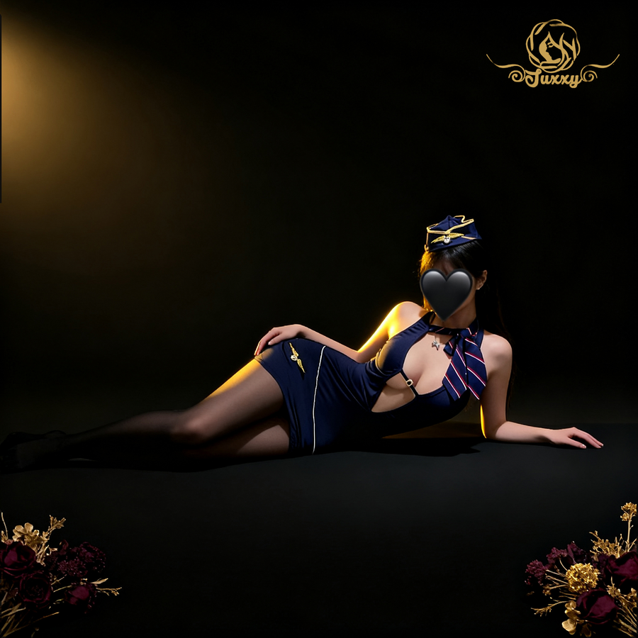 "Sit Down"?? Sexy Flight Attendant Cosplay Uniform with Deep V-Neckline and ??Slim Fit Bodycon Skirt