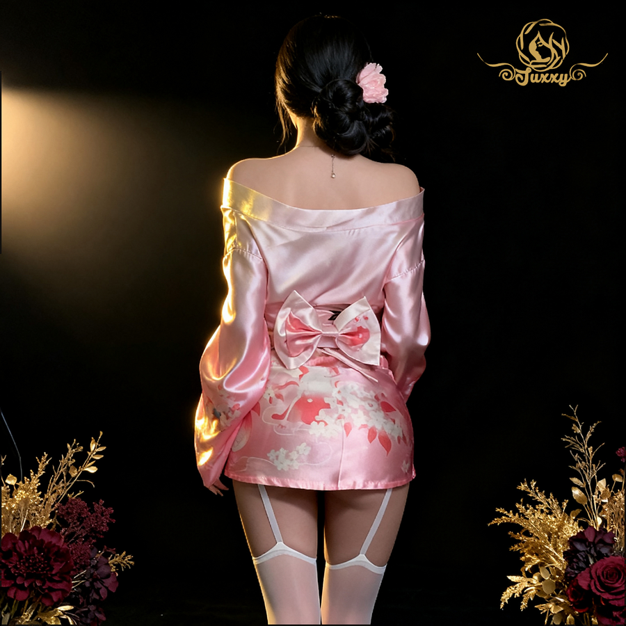 Purple Charm, Sweet Japanese Style, Sexy Deep V-Neck, Low-Cut, Pure and Alluring Kimono Lingerie Uni