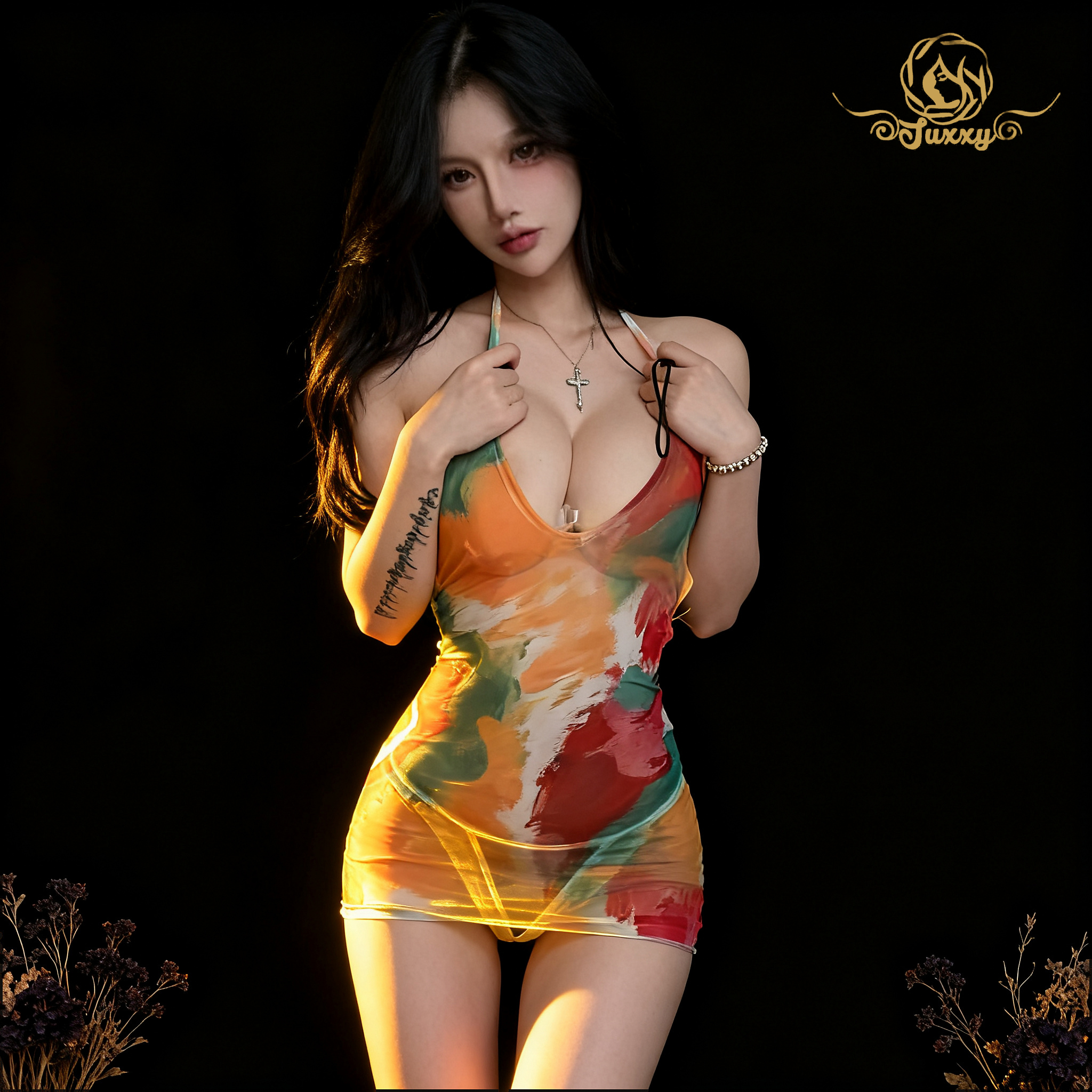 💋lace & mesh bodysuit · orange · soft stretch fit