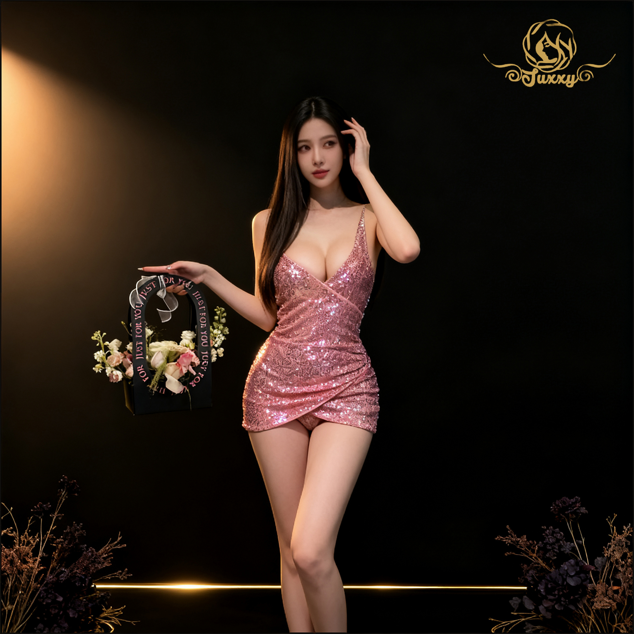 💋party mini dress · pink · glossy body-hugging fit