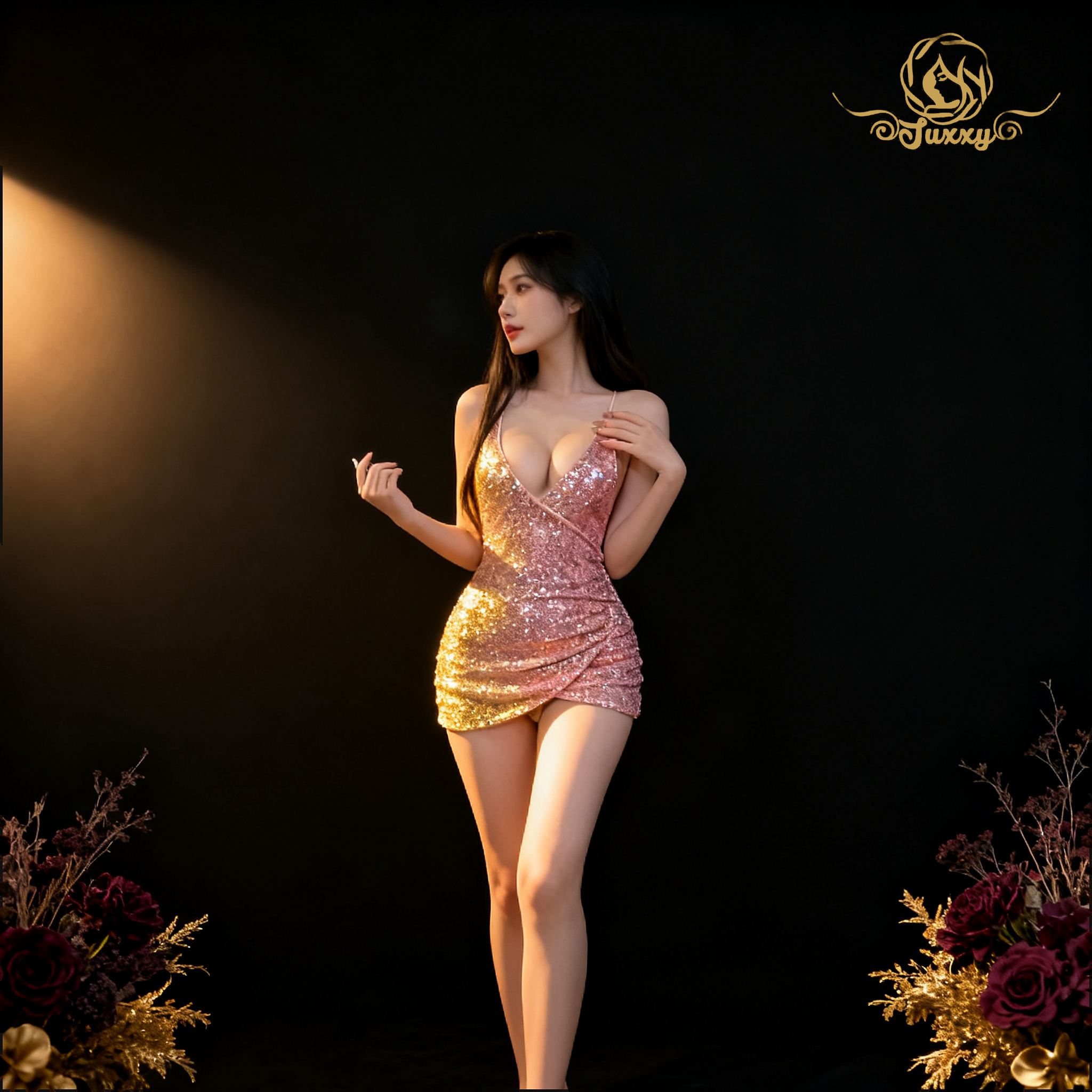 💋party mini dress · pink · glossy body-hugging fit